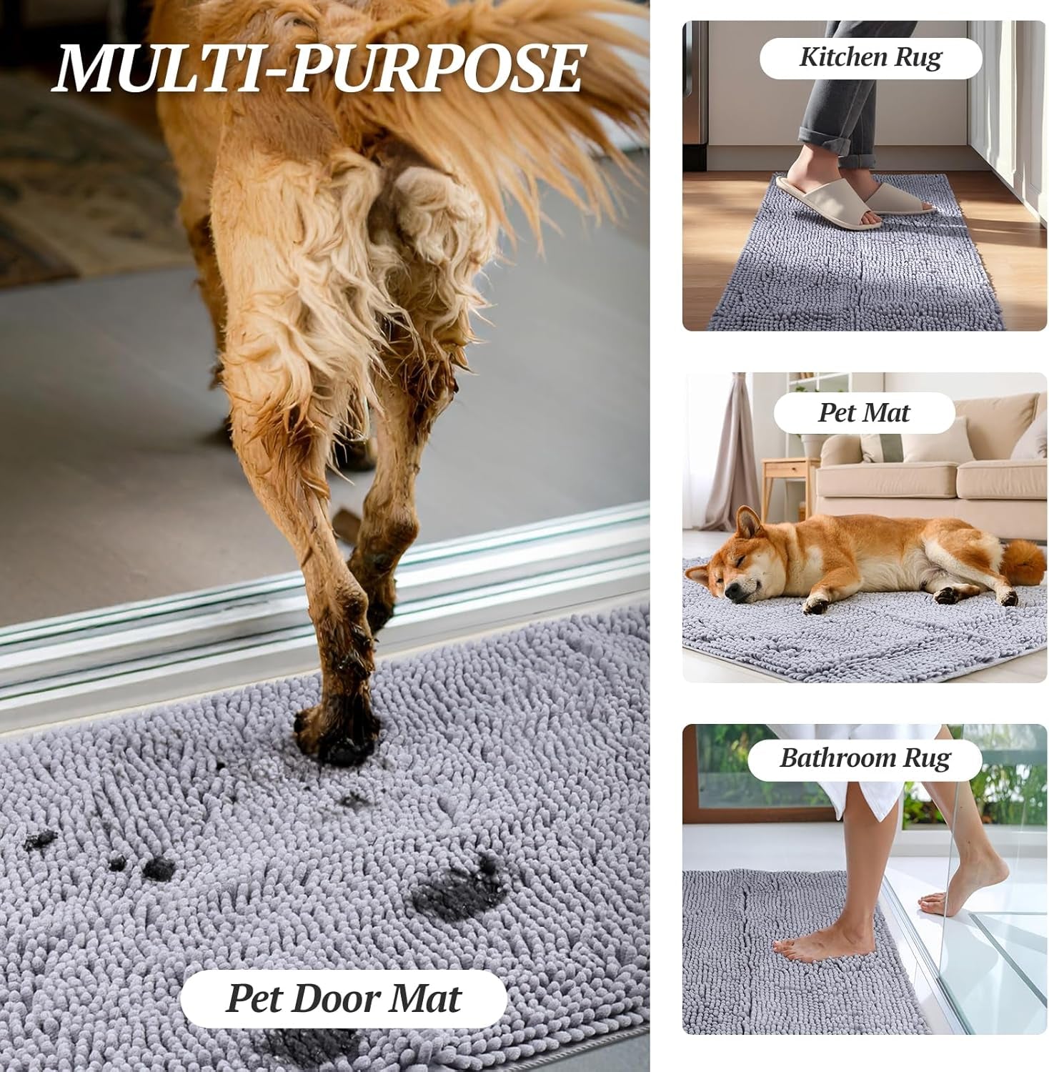 Cat Litter Mat, Litter Trapping Mat, 35"× 25" Cat Kitty Litter Rug with Waterproof Back, Super Soft for Cat'S Paws, Machine Washable, Grey