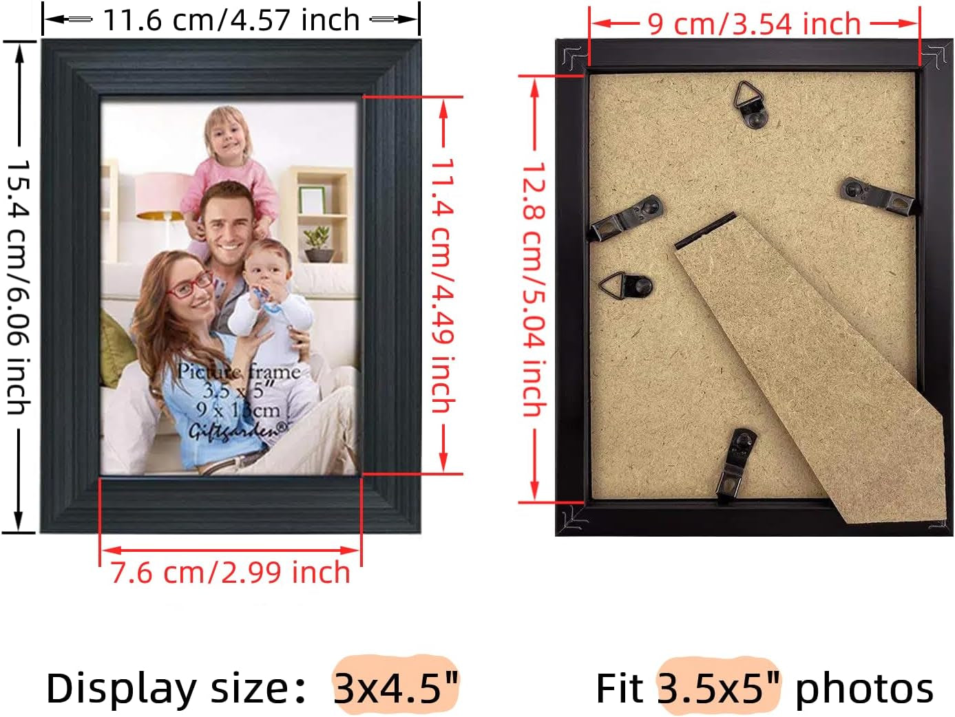 12 Pack 3.5X5 Black Picture Frame Bulk Set for Desktop Display or Wall Mounting